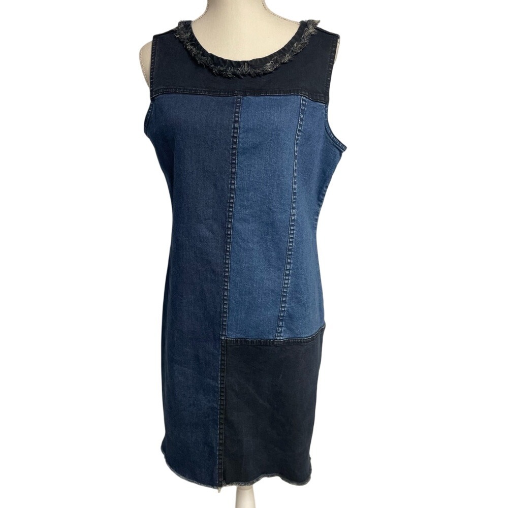 Hope & Harlow Sleeveless Patchwork Denim Colorblock Dress Women's‎ 10